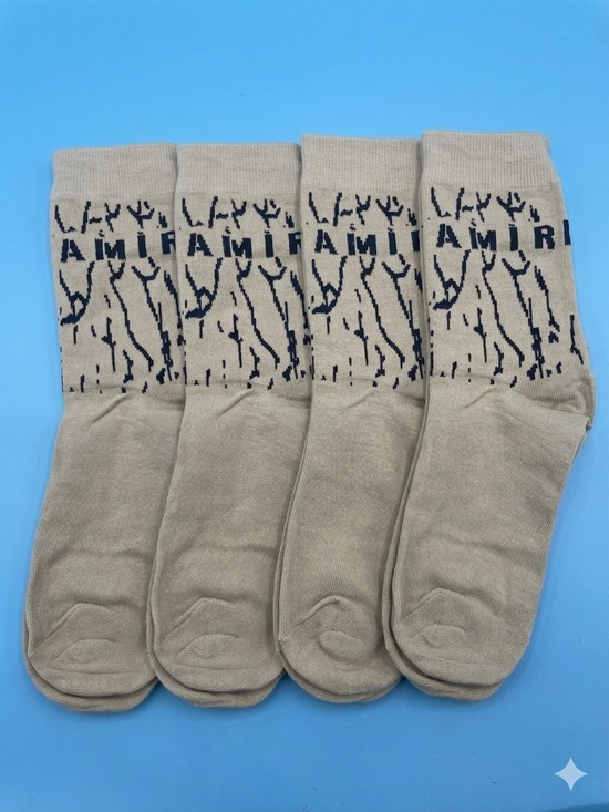 AMIRI Other - AMIRI Beige Crew Socks with Black Logo Pattern — 4-Pack
